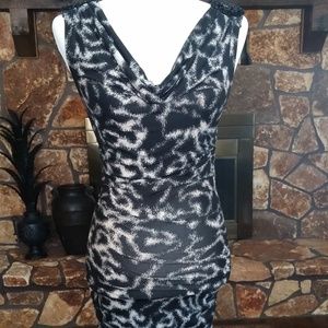 INC women's black and cream form fitting dress - S